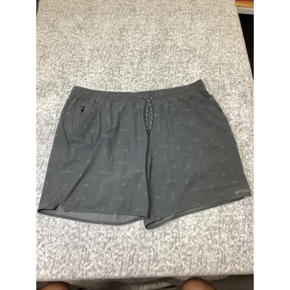 AFTCO Mens Swiftwater Fishing Shorts Charcoal Grey Fish Print XXL 7 Inseam NWT